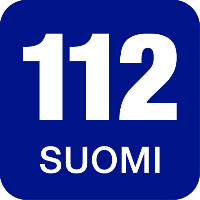 112 Suomi -logo, sininen neliö teekstillä 112 Suomi